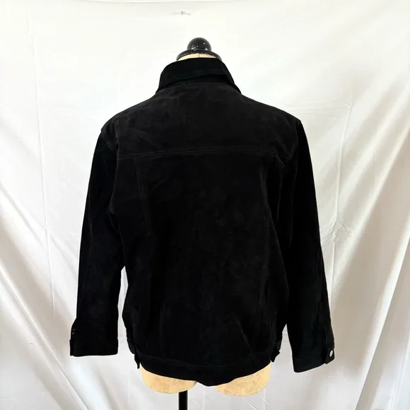 Vintage 90s black suede genuine button up jacket coat casual medium - Picture 3 of 4